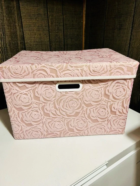 Large Pink Rose Pattern Fabric Storage Box - Picture 1 of 3